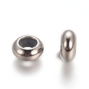 Brass Beads, with Rubber, Rondelle, Slider Beads, Stopper Beads, Platinum, 8~8.3x4mm, Hole: 1.6~1.9mm