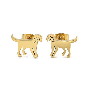 304 Stainless Steel Stud Earrings, Golden, Dog, 9.5x12mm