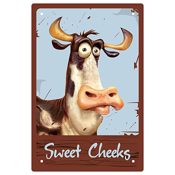 Tinplate Sign Poster, Vertical, for Home Wall Decoration, Rectangle with Word Sweet Cheeks, Cow Pattern, 300x200x0.5mm