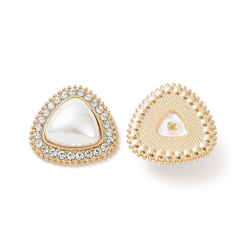ABS Imitation Pearl Cabochons, with Alloy Rhinestone Finding, Triangle, Golden, 21x21x6mm