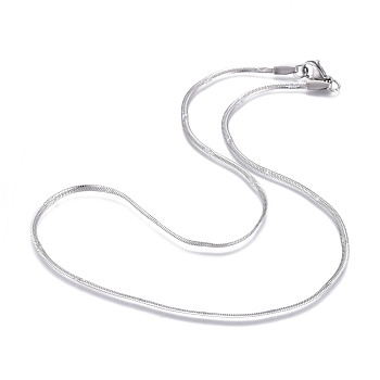 304 Stainless Steel Flat Snake Chain Necklaces, with Lobster Claw Clasps, Textured, Stainless Steel Color, 16.73 inch(42.5cm), 2mm