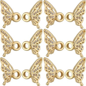 10 Sets Brass Micro Pave Clear Cubic Zirconia Pendants, Wing, Real 18K Gold Plated, 11x16x5mm, Hole: 3mm