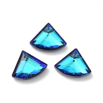 Electroplated Glass Pendants, Back Plated, Faceted, Fan-Shaped, Dark Blue, 12x15x5mm, Hole: 1.2mm