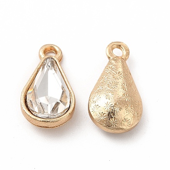 Faceted Glass Rhinestone Pendants, with Golden Zinc Alloy Setting, Teardrop Charm, Crystal, 18x9.5x5.5mm, Hole: 1.5mm