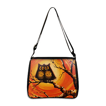 Owl Printed Polyester Shoulder Bags, for Women Bags, Rectangle, Coral, 28.5x24x7.5cm