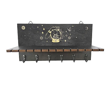 Wooden Wall Candle Holders, Display Shelf with Hooks, Wall Hanging Decorations, Moon, 30x15cm