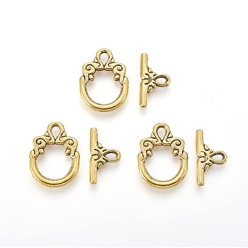 Tibetan Style Alloy Toggle Clasps, Antique Golden, Ring: 20x15x2mm, Hole: 2x3mm, Bar: 17x9x2mm, Hole: 2x3mm