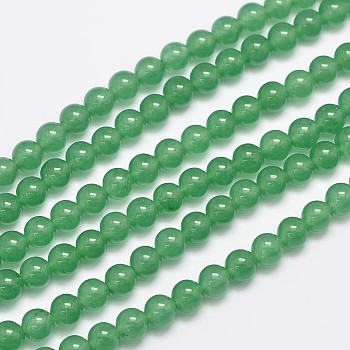 Natural & Dyed Malaysia Jade Bead Strands, Imitation Green Aventurine, Round, Medium Sea Green, 6mm, Hole: 0.8mm, about 64pcs/strand, 15 inch