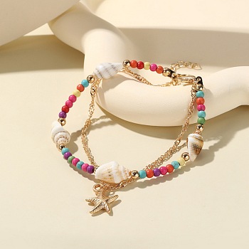 Bohemian Shell Beaded Bracelets, Summer Beach Vacation Starfish Charm Bracelets for Women