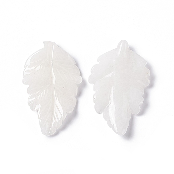 Natural White Jade Pendants, Leaf Charms, 41.5x25~26x5mm, Hole: 0.8mm