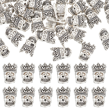 Tibetan Style Alloy Beads, Cadmium Free & Lead Free, Skull with Crown, Antique Silver, 16x11x5.5mm, Hole: 1.8mm, 60pcs/box