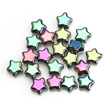 Electroplate Transparent Glass Beads, Multi-color Plated, Star, Colorful, 8x4mm, Hole: 1mm
