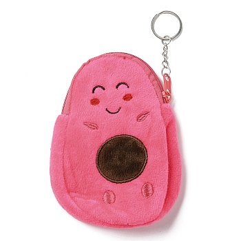 Cartoon Style Smiling Avocado Fluffy Cloth Wallets, Change Purse with Zipper & Keychain, for Women, Camellia, 17.5cm