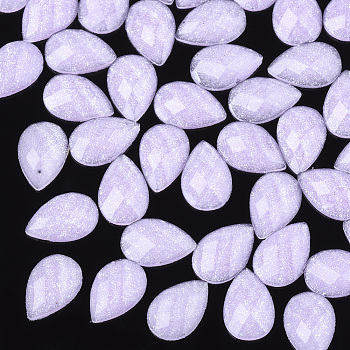 Resin Cabochons, with Glitter Powder, Faceted, teardrop, Lilac, 6x4x1.5mm