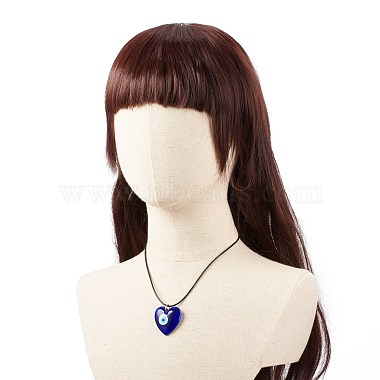 Collier pendentif coeur avec mauvais œil au chalumeau avec cordon en cuir pour femme(NJEW-JN03924-01)-3