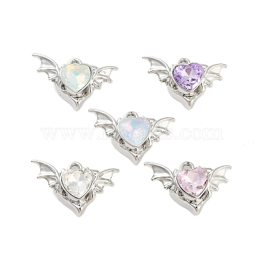 Platinum Mixed Color Heart Alloy+Glass Pendants