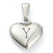 304 Stainless Steel Pendants, Heart with Black Letter, Stainless Steel Color, Letter.Y, 16x16x4.5mm, Hole: 7x3mm(STAS-P278-01Y-P)