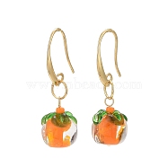 Lampwork Persimmon Dangle Earrings, Light Gold Brass Jewelry for Women, Dark Orange, 39mm, Pin: 0.9~1mm(EJEW-TA00227)