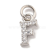 Initial Letter Brass with Cubic Zirconia Charms, Platinum, Long-Lasting Plated, Lead Free & Cadmium Free, Letter F, 10x5.5x1.5mm, ring: 5x1mm, inner diameter: 3mm(KK-Q814-26F-P)