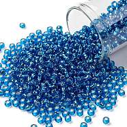 TOHO Round Seed Beads, Japanese Seed Beads, (2206) Silver Lined Dark Aqua, 8/0, 3mm, Hole: 1mm, about 222pcs/10g(X-SEED-TR08-2206)