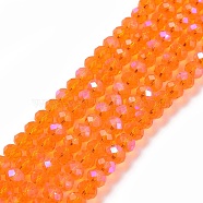 Electroplate Glass Beads Strands, Half Rainbow Plated, Faceted, Rondelle, Orange, 10x8mm, Hole: 1mm, about 63~65pcs/strand, 19.2~20 inch(48~50cm)(EGLA-A034-T10mm-L07)