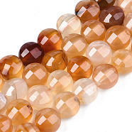 Natural Agate Beads Strands, Dyed & Heated, Faceted, Flat Round, Chocolate, 8x6.5mm, Hole: 1.2mm, about 47pcs/strand, 14.96 inch(37cm).(G-N326-100A-02)