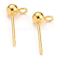 304 Stainless Steel Ball Post Stud Earring Findings, with Loop and 316 Surgical Stainless Steel Pin, Real 18k Gold Plated, 15x7x4mm, Hole: 1.8mm, Pin: 0.8mm(STAS-Z035-02G-C)