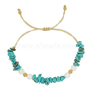 Blue Acrylic Imitation Turquoise Chip Braided Bead Bracelets, Adjustable Cord Bracelets for Women Men(OH0898)