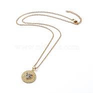 304 Stainless Steel Chain Necklaces, with Brass Micro Pave Cubic Zirconia Pendants, Flat Round and Heart, Golden, 17.5 inch(44.6cm)(NJEW-G335-21G)