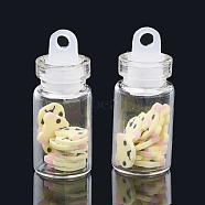 Handmade Polymer Clay Nail Art Decoration Accessories, with Glass Wishing Bottle and CCB Plastic Bottle Stopper, Bear, Light Yellow, 4~7x4~8x0.1~1mm, bottle: 27.5x11mm, hole: 3mm(X-MRMJ-N032-06)