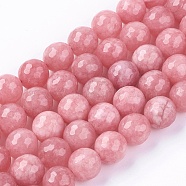 Natural Jade Bead Strands, Dyed, Faceted, Round, Pearl Pink, 10mm, Hole: 1mm, 38pcs/strand, 14.5 inch(G-R166-10mm-25)