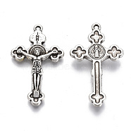 Tibetan Style Alloy Pendants, Cadmium Free & Lead Free, Crucifix Cross, Antique Silver, 38x22.5x5mm, Hole: 1.4mm, about 240pcs/1000g(TIBE-S320-019AS-LF)
