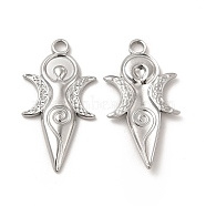 304 Stainless Steel Pendants, Moon Goddess Charms, Stainless Steel Color, 31x16x2mm, Hole: 2.5mm(STAS-A070-33P)