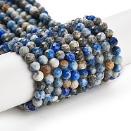 Natural Lapis Lazuli Beads Strands, Round, Faceted, 4mm, Hole: 0.6mm, about 99~100pcs/strand, 14.57~14.76''(37~37.5cm)(G-J400-D03-01A)