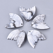 Acrylic Pendants, Imitation Gemstone Style, Wing, White, 27x25.5x3mm, Hole: 2mm, about 370pcs/500g(OACR-T021-001H)