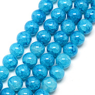 Baking Painted Crackle Glass Bead Strands, Round, Deep Sky Blue, 8mm, Hole: 1.3~1.6mm, about 100pcs/strand, 31.4 inch(X-DGLA-Q023-8mm-YS77)