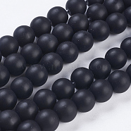 Synthetic Black Stone Bead Strands, Frosted, Round, 10~11mm, Hole: 1mm, about 37~40pcs/strand, 14.9~15.1 inch(38~38.5cm)(X-G-R345-10mm-38-1)