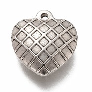 304 Stainless Steel Pendants, Heart with Tartan Pattern, Stainless Steel Color, 17x15.5x5mm, Hole: 1.4mm(STAS-H126-30AS)