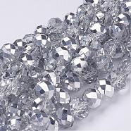 Electroplate Glass Bead Strands, Half Silver Plated, Faceted, Rondelle, Clear, 10x7mm, Hole: 1mm, about 70~72pcs/strand, 19.8 inch(X-GR10MMY-07S)