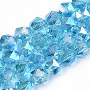 Electroplate Transparent Glass Beads Strands, AB Color Plated, Faceted, Round, Light Sky Blue, 6x5.5x5.5mm, Hole: 1mm, about 100pcs/strand, 22.44 inch(57cm)(X-EGLA-T019-06G)