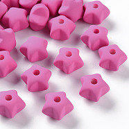 Acrylic Beads, Rubberized Style, Half Drilled, Star, Camellia, 16x17x11mm, Hole: 3.5mm(OACR-S039-01-82)