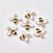 Alloy Enamel Charms, with Crystal Rhinestone, Bees, Light Gold, 14x15x3.5mm, Hole: 2mm(ENAM-TAC0001-03)