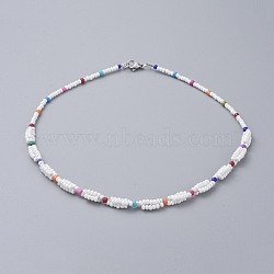 Glass Seed Beaded Necklaces, with 304 Stainless Steel Lobster Claw Clasps and Cardboard Box, Colorful, 15.35 inch~16.34 inch(39~41.5cm)(NJEW-JN02596-02)
