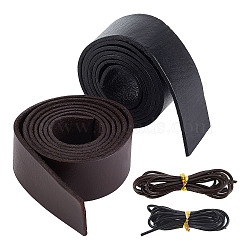 2Pcs 2 Colors Flat Leather Jewelry Cords, with 2M 2 Colors Round Cowhide Leather Cords and 4Pcs Metallic Wire Twist Ties, Mixed Color, 25x1.5~2mm(WL-OC0001-03)