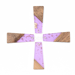 Transparent Resin & Walnut Wood Pendants, with Gold Foil, Trapezoid, Lilac, 30x12x3mm, Hole: 2mm(RESI-S389-040A-B01)