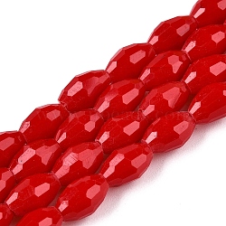 Opaque Solid Color Imitation Jade Glass Beads Strands, Faceted, Oval, Red, 8x5.5mm, Hole: 1mm, about 70pcs/strand, 22.2~22.64''(55.5~57.5cm)(EGLA-A037-P6x8mm-D05)