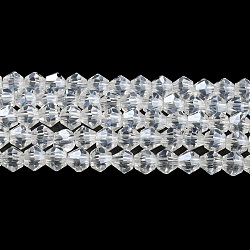 Transparent Electroplate Glass Beads Strands, Pearl Luster Plated, Faceted, Bicone, Clear, 3x2.5mm, Hole: 0.7mm, about 162~185pcs/strand, 12.76~14.61 inch(32.4~37.1cm)(GLAA-F029-2mm-C13)