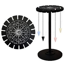 Wooden Wheel, Wooden Display Shelf, Black Holder Stand, Rustic Divination Pendulum Storage Rack, Witch Stuff, Sun, Wheel: 120x8mm, 2pcs, Studdle: 288x12mm, 1pc(DJEW-WH0046-084)