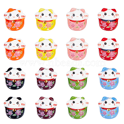 16Pcs 8 Colors Printed Handmade Porcelain Beads, Maneki Neko, Mixed Color, 18x18x15mm, Hole: 2mm, 2pcs/color(PORC-OC0001-11)
