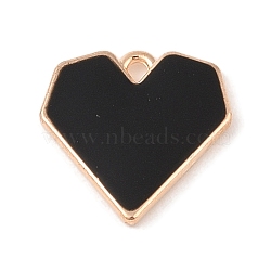 Alloy Enamel Pendants, Light Gold, Heart Charm, Black, 16x16x2mm, Hole: 1.6mm(ENAM-Z010-29A-KCG)